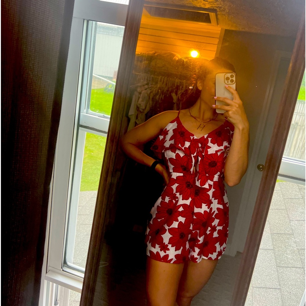 Red floral romper